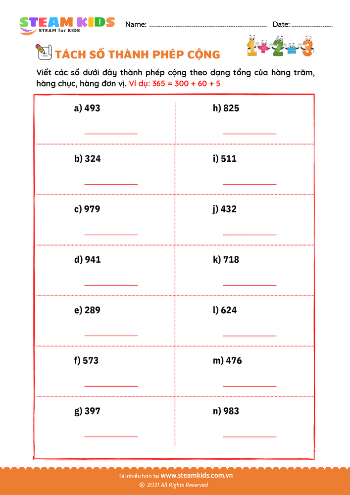 Tách số thành phép cộng - B28