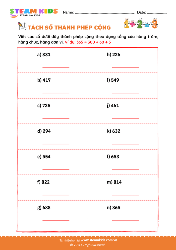 Tách số thành phép cộng - B28