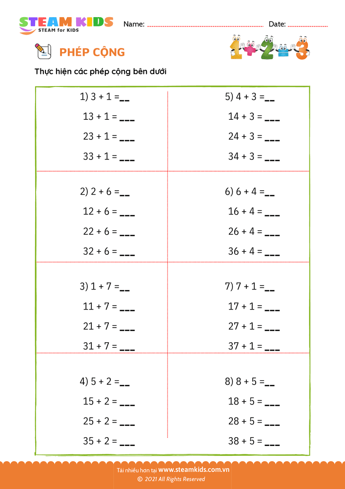 Thực hiện phép cộng - B20 toán tư duy trừ đối tượng 4-6 tuổi