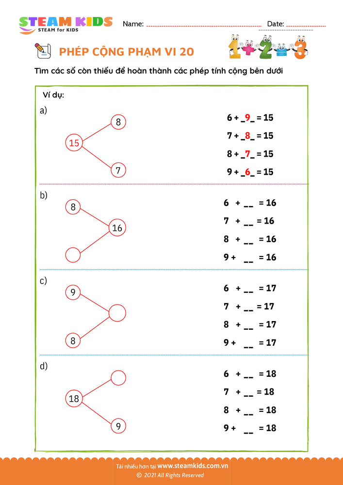 Phép cộng phạm vi 20 - B8