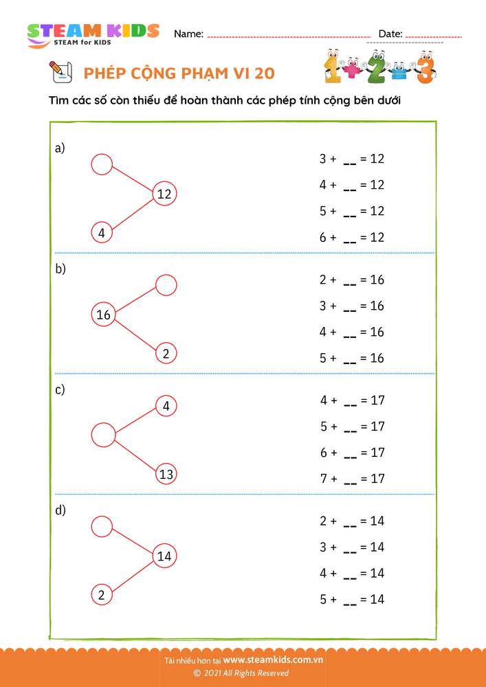 Phép cộng phạm vi 20 - B8