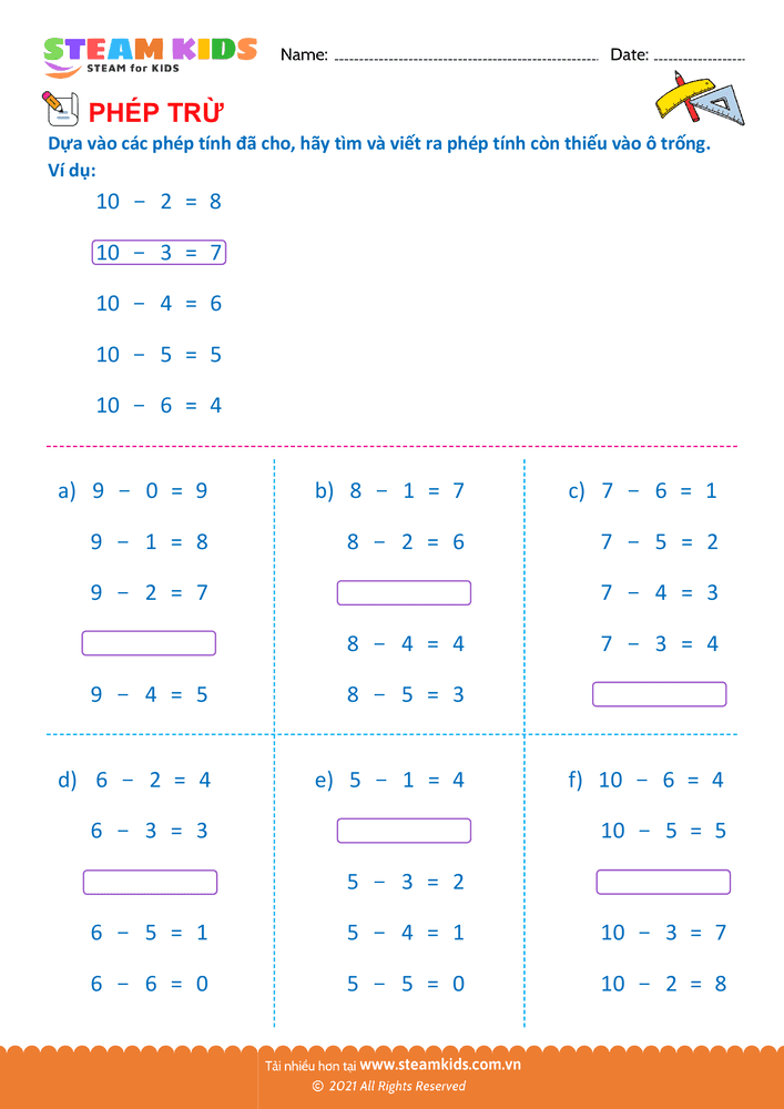 Tìm phép trừ - B9