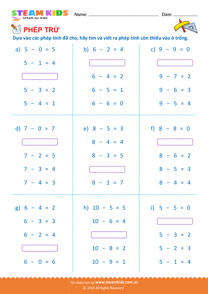 Tìm phép trừ - B9