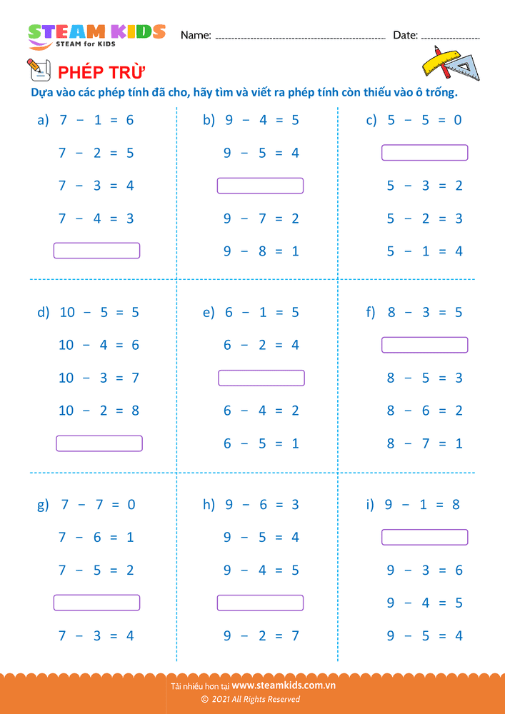 Tìm phép trừ - B9