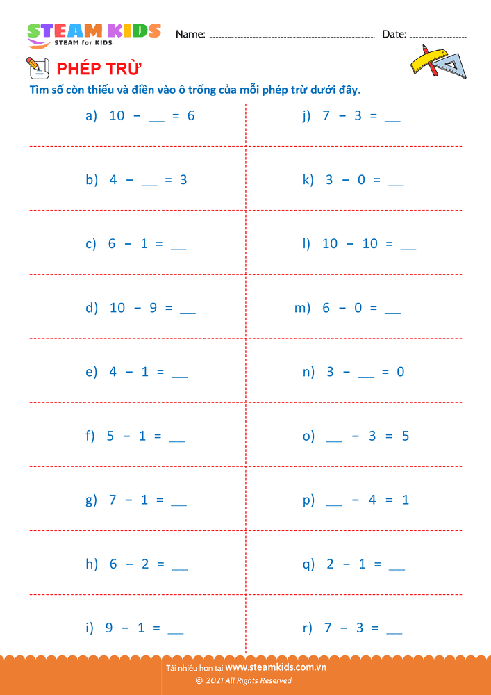 Trừ phạm vi 10 - B30