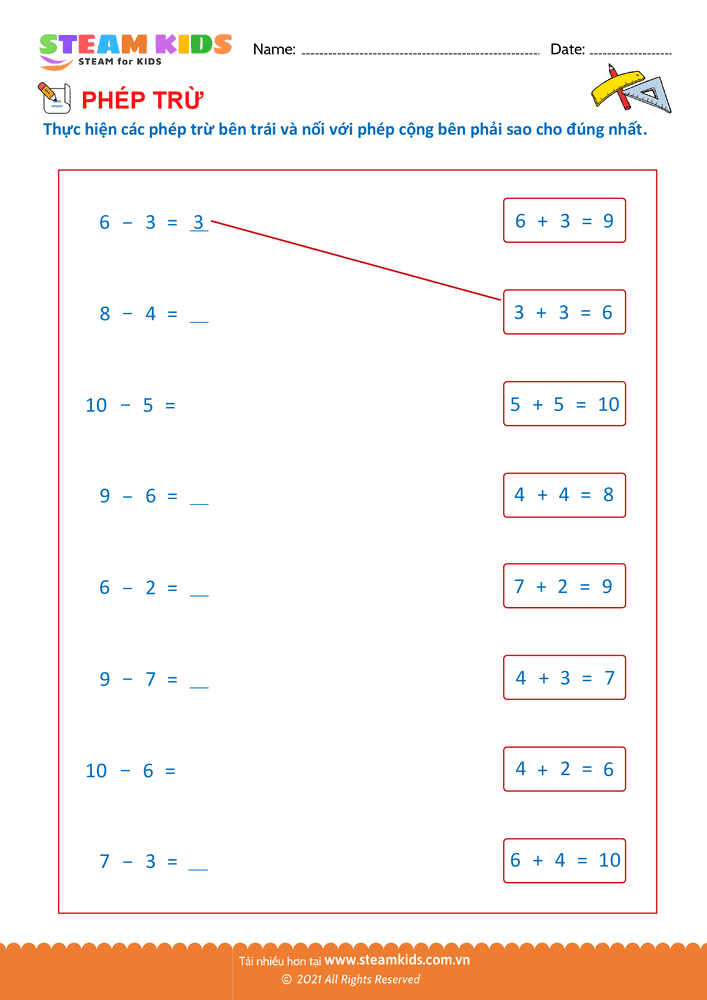 Nối phép trừ - phép cộng - B1