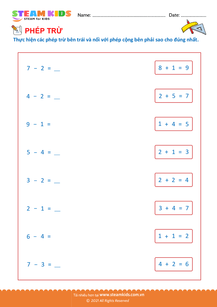 Nối phép trừ - phép cộng - B25