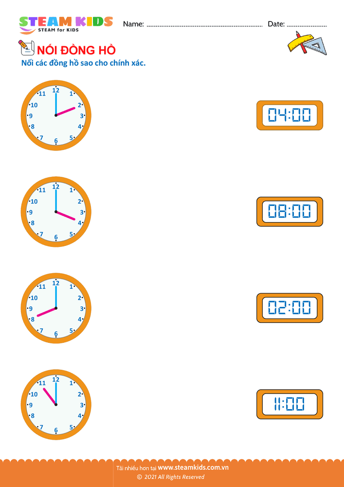 Nối thời gian và đồng hồ - B24