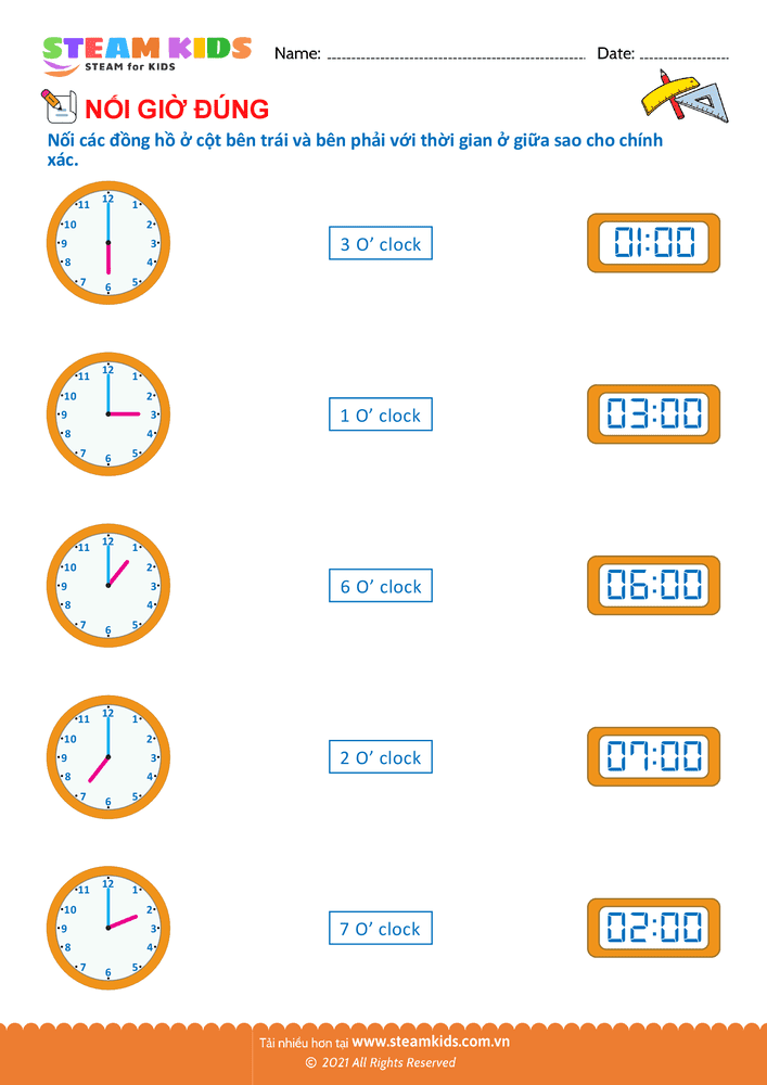 Nối thời gian và đồng hồ - B24