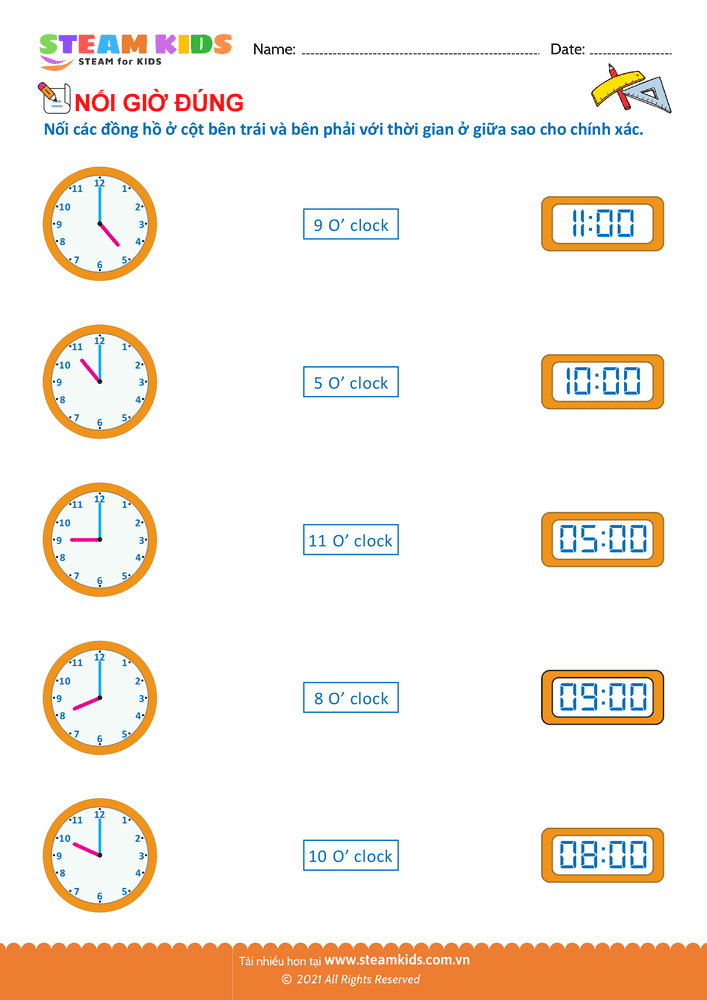 Nối thời gian và đồng hồ - B24