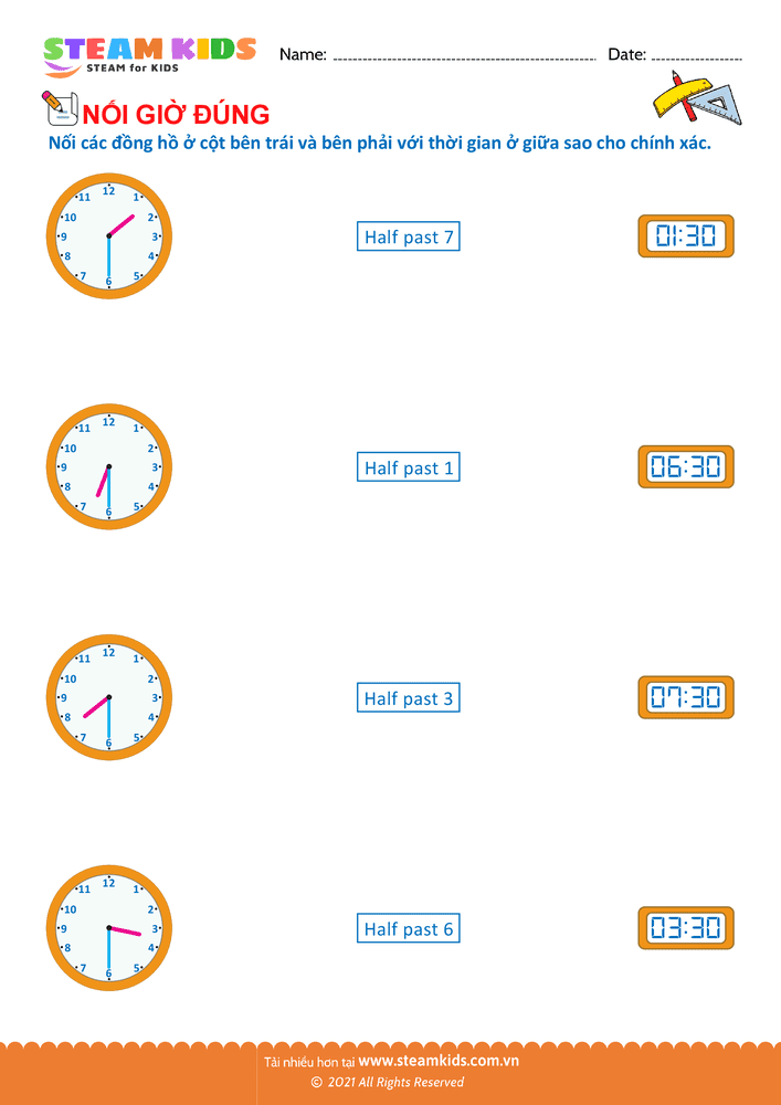 Nối thời gian và đồng hồ - B24