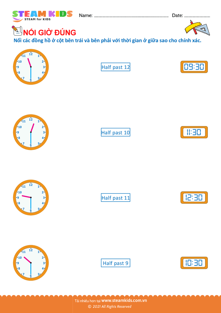 Nối thời gian và đồng hồ - B24