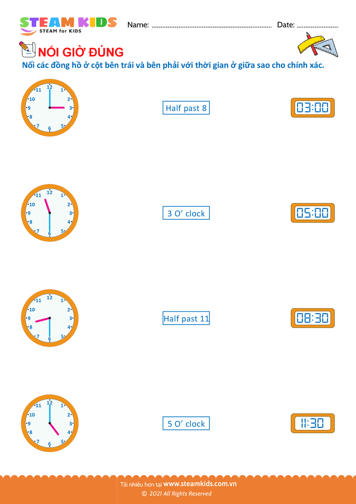 Nối thời gian và đồng hồ - B24