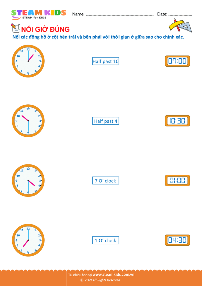 Nối thời gian và đồng hồ - B24