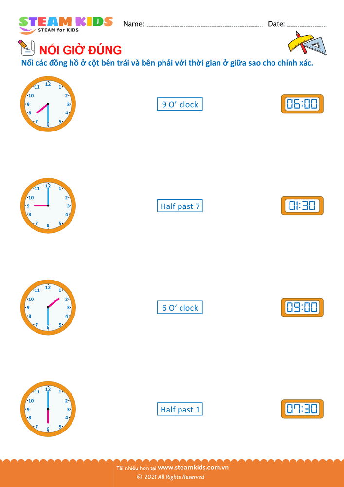 Nối thời gian và đồng hồ - B24