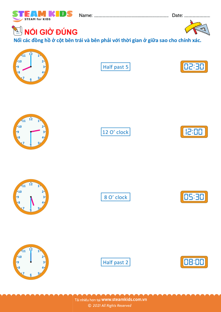 Nối thời gian và đồng hồ - B24