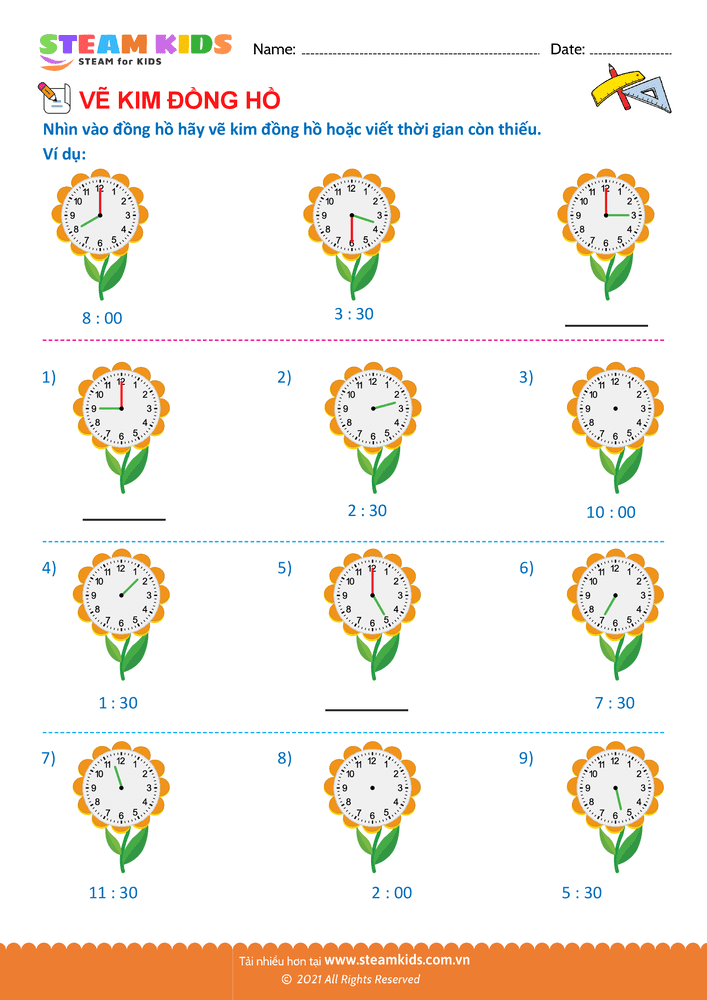 Vẽ kim giờ và kim phút - B3