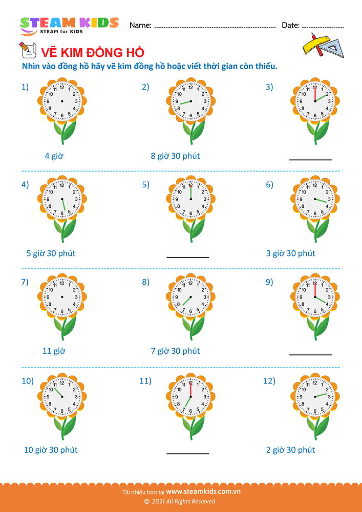 Vẽ kim đồng hồ - B2 toán tư duy vẽ kim đồng hồ lớp 1