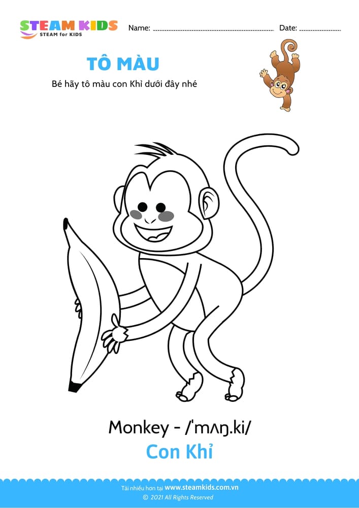 Bài tập Tô màu - Tô màu Con khỉ