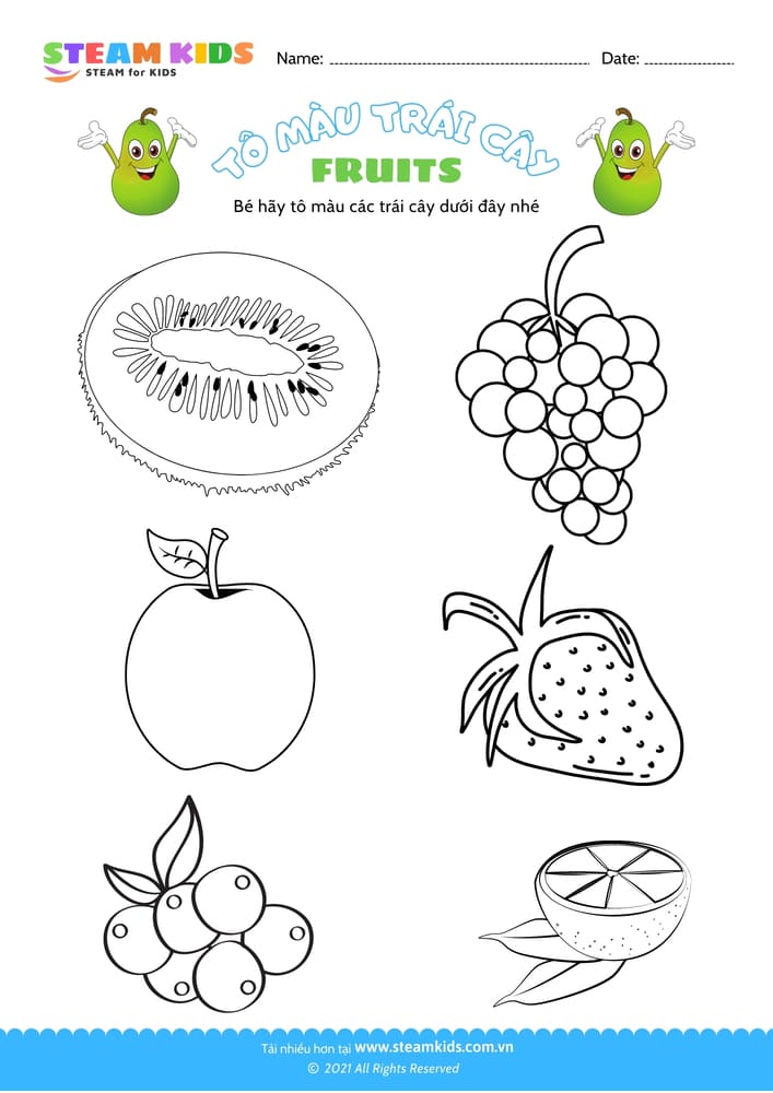 Bài tập Tô màu - Tô màu trái cây - B5