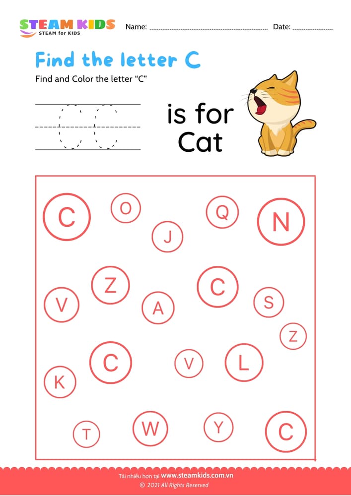 Bài tập tiếng anh - Find and Color letter C