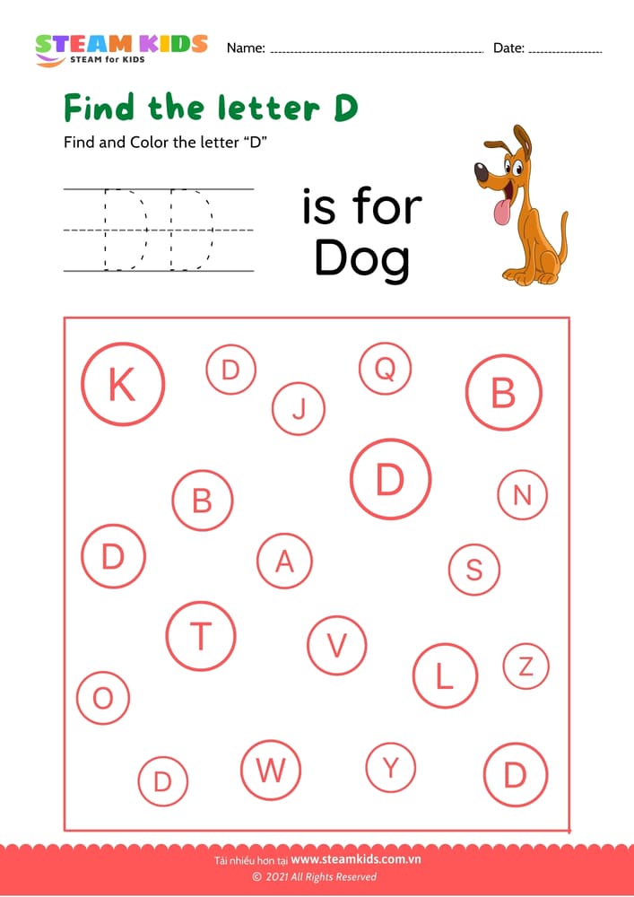 Bài tập tiếng anh - Find and Color letter D