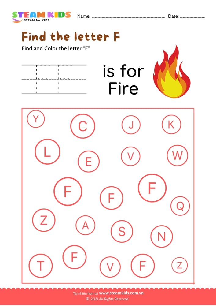 Bài tập tiếng anh - Find and Color letter F