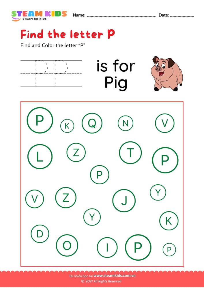 Bài tập tiếng anh - Find and Color letter P