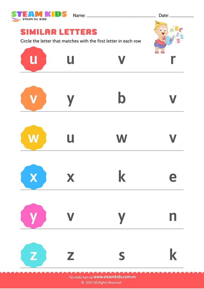 Bài tập tiếng anh - Letters that look similar lowercase (u-z)