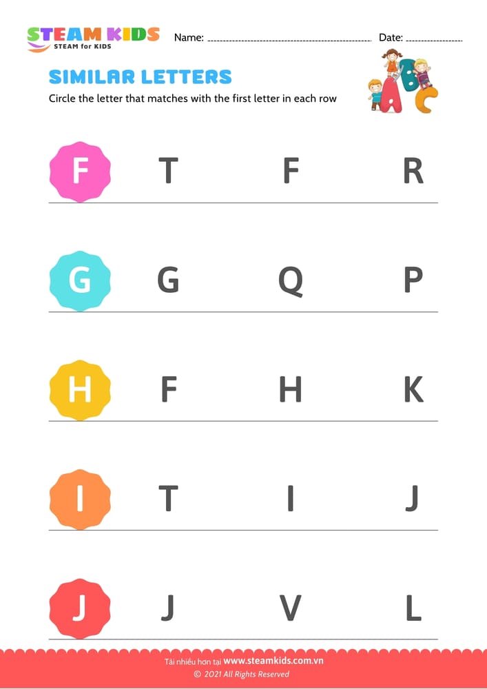 Bài tập tiếng anh - Letters that look similar uppercase (F-J)