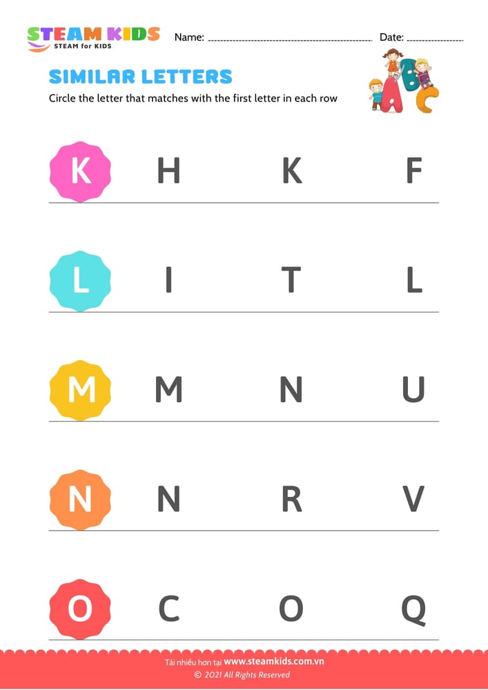 Bài tập tiếng anh - Letters that look similar uppercase (K-O)