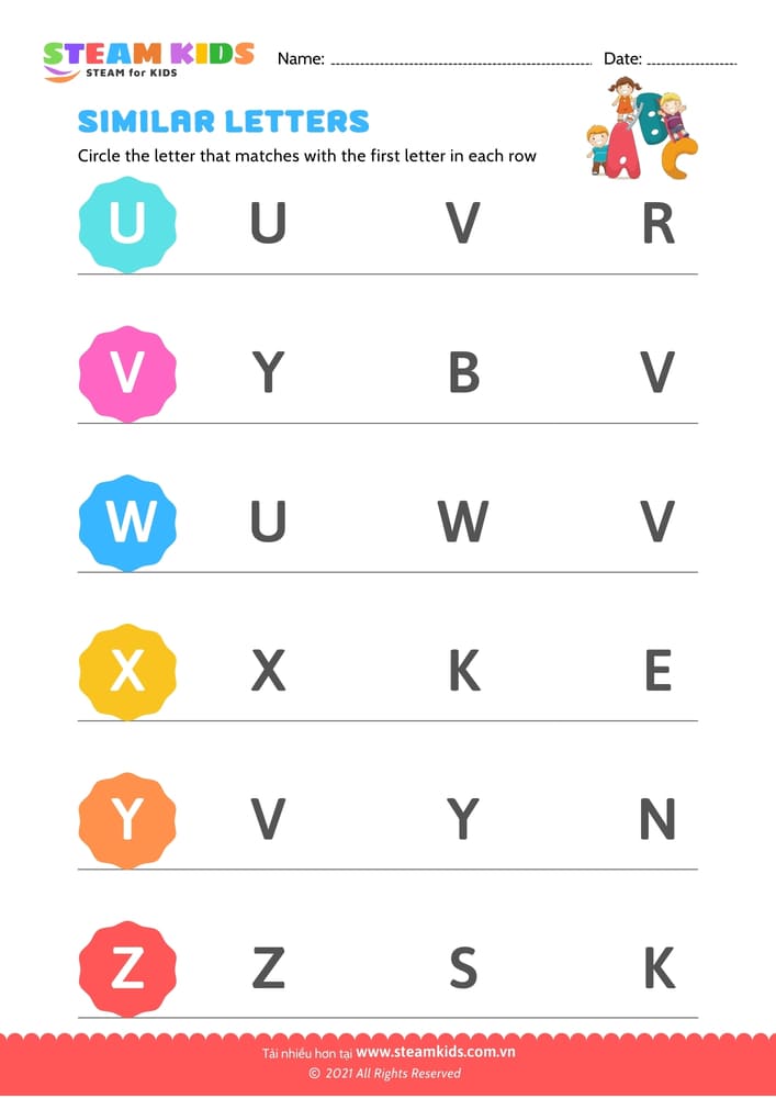 Bài tập tiếng anh - Letters that look similar uppercase (U-Z)