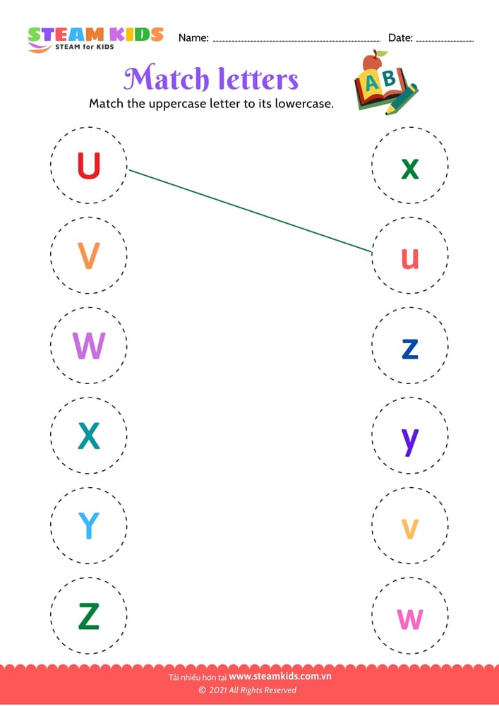 Bài tập tiếng anh - Match upper and lowercase letters (u-z)