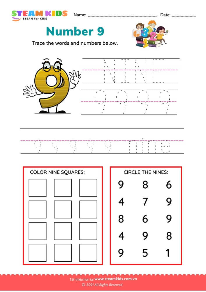 Bài tập tiếng anh - Indentify and write number 9