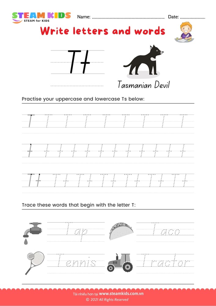 Bài tập tiếng anh - Write letters and words -  T/t