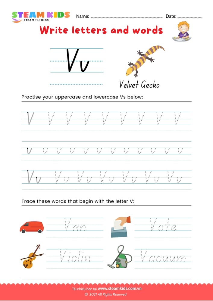 Bài tập tiếng anh - Write letters and words -  V/v