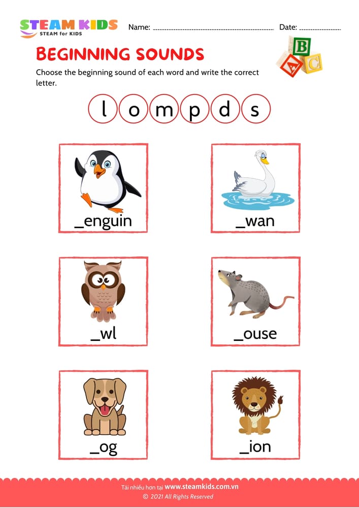 Bài tập tiếng anh - Beginning Sounds - B9