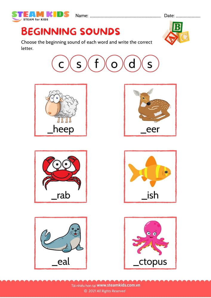 Bài tập tiếng anh - Beginning Sounds - B12