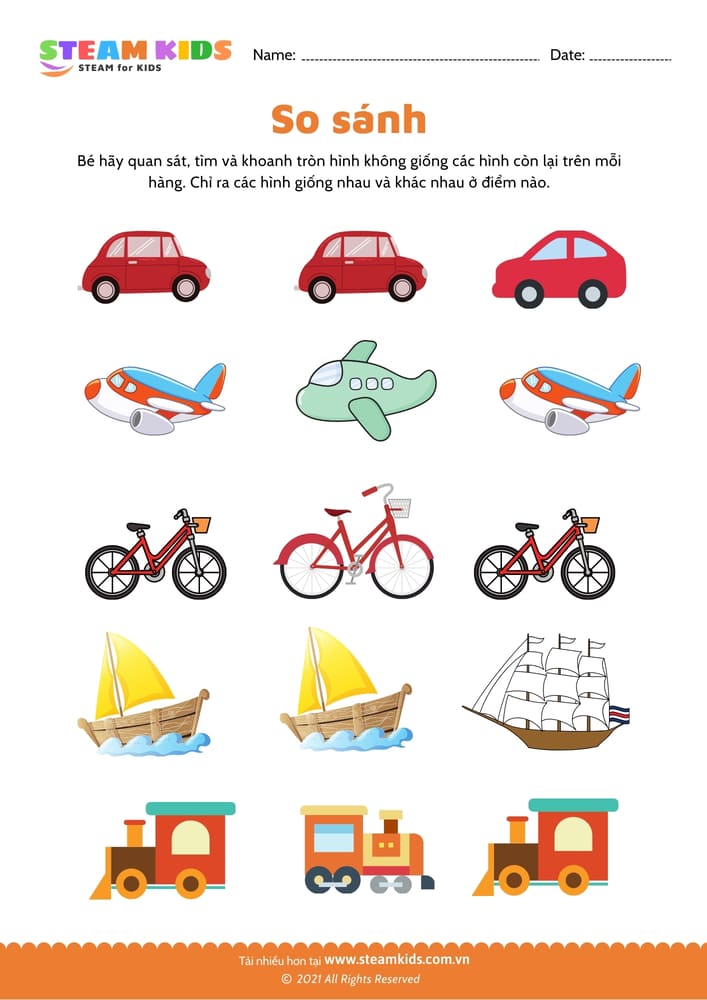 Bài tập toán tư duy - So sánh giống và khác nhau - B2