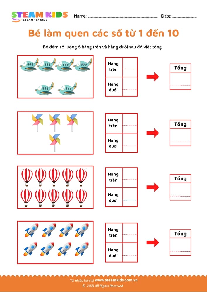 Bài tập toán tư duy - Làm quen với số từ 1 - 10