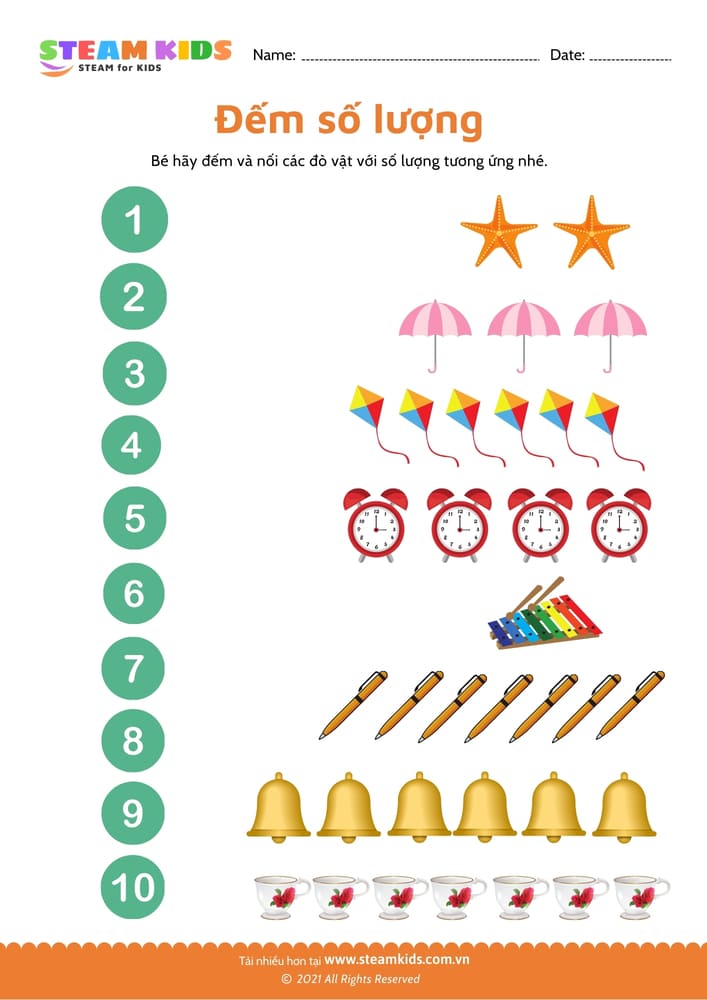 Bài tập toán tư duy - Đếm và nối số tương ứng - B4