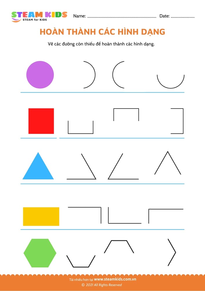 Bài tập toán tư duy - Hoàn thành các hình dạng - B1