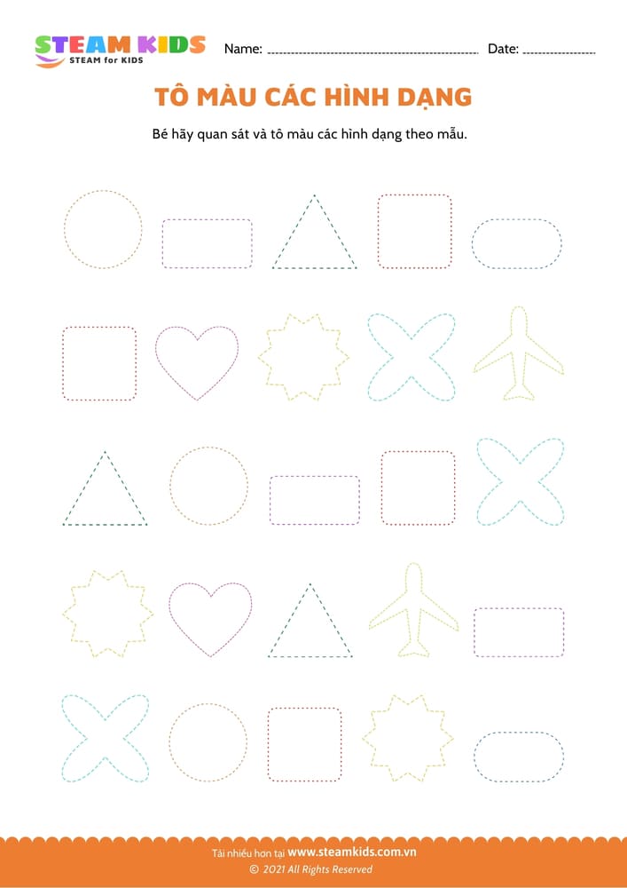 Bài tập toán tư duy - Tô màu các hình dạng - B4