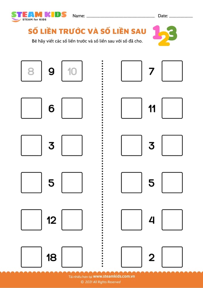 Bài tập toán tư duy - Số liền trước và số liền sau - B1