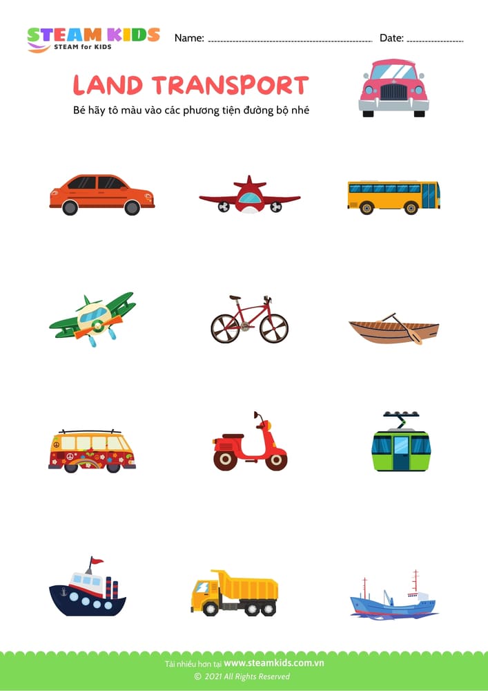 Bài tập khoa học - Nhận biết phương tiện giao thông - B3