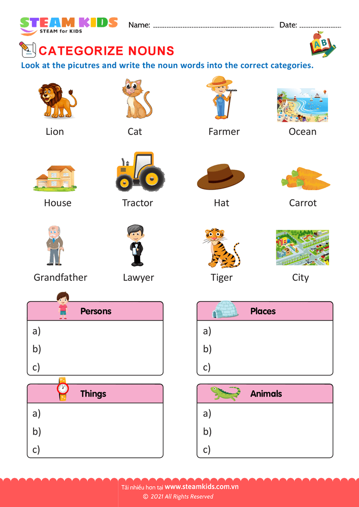 Bài tập tiếng anh - Categorize nouns - B2