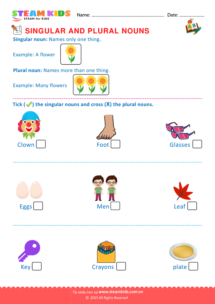 Bài tập tiếng anh - Singular and Plural Nouns - B1
