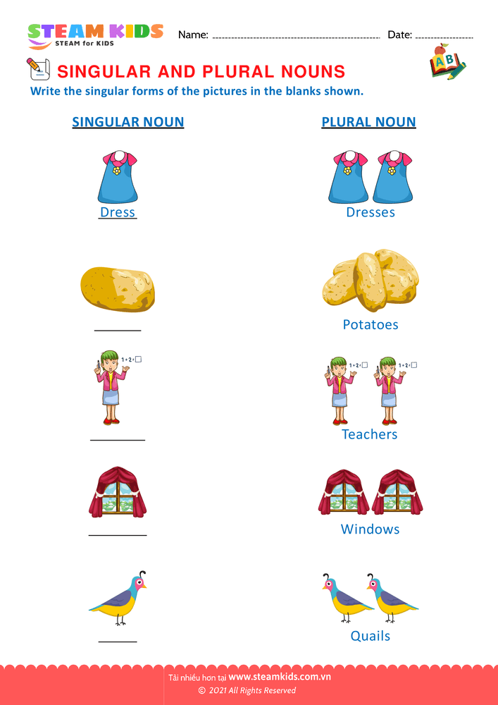 Bài tập tiếng anh - Singular and Plural Nouns - B5