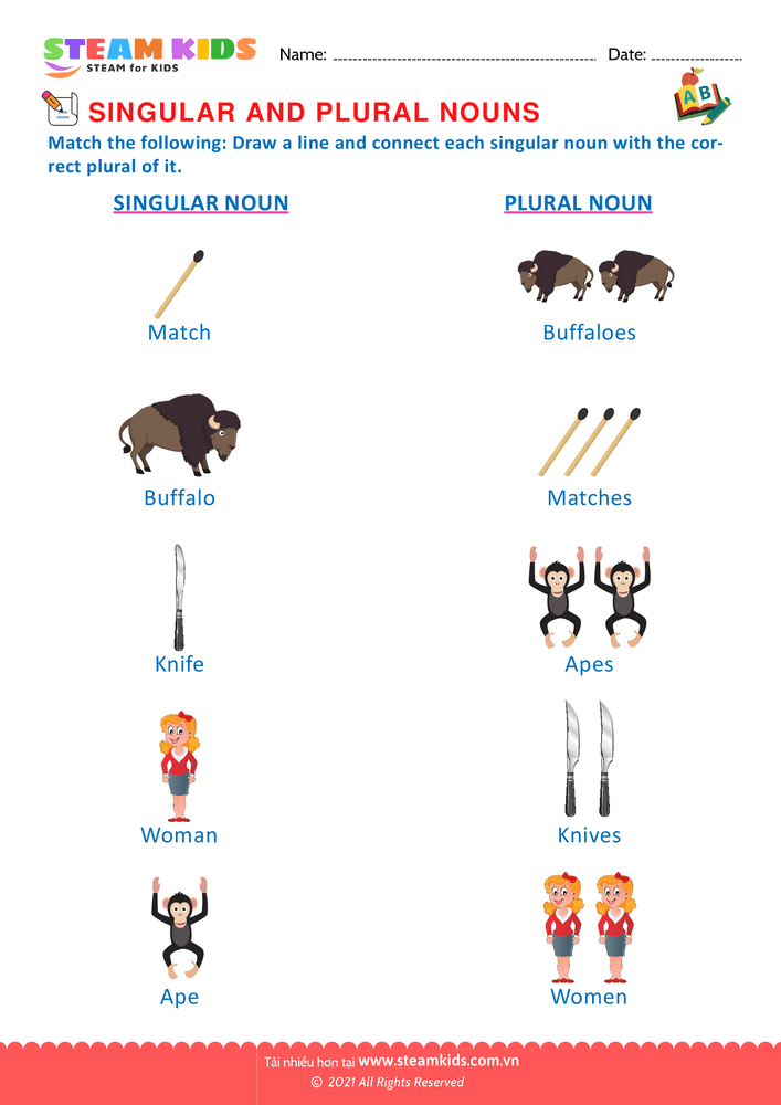Bài tập tiếng anh - Singular and Plural Nouns - B10