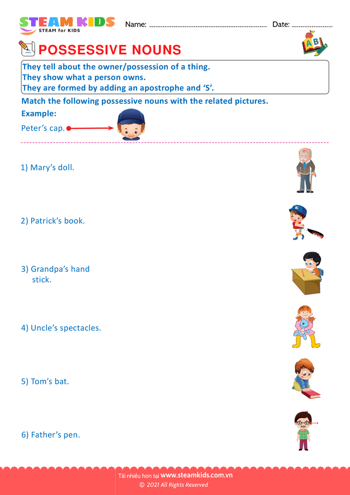 Bài tập tiếng anh - Possessive nouns - B1
